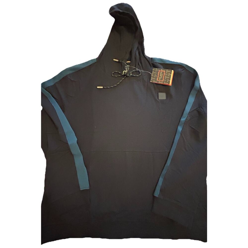 NWT Ted Baker London Hoodie Sweatshirt Mens Sz XL Blue Color-block Logo Pockets